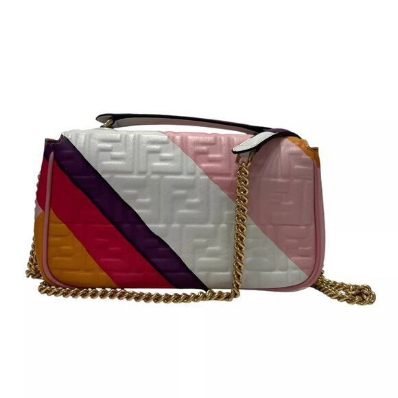 $3100 FENDI 2021 Multi Embossed FF Baguette Chain Crossbody Medium Leather Bag - Picture 6 of 15